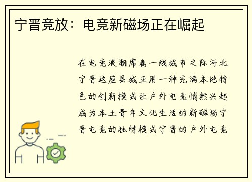 宁晋竞放：电竞新磁场正在崛起